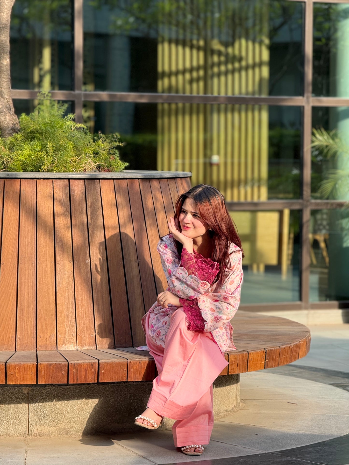 Cotton Silk Floral Print Farshi Suit with Lace Work – Blush Pink