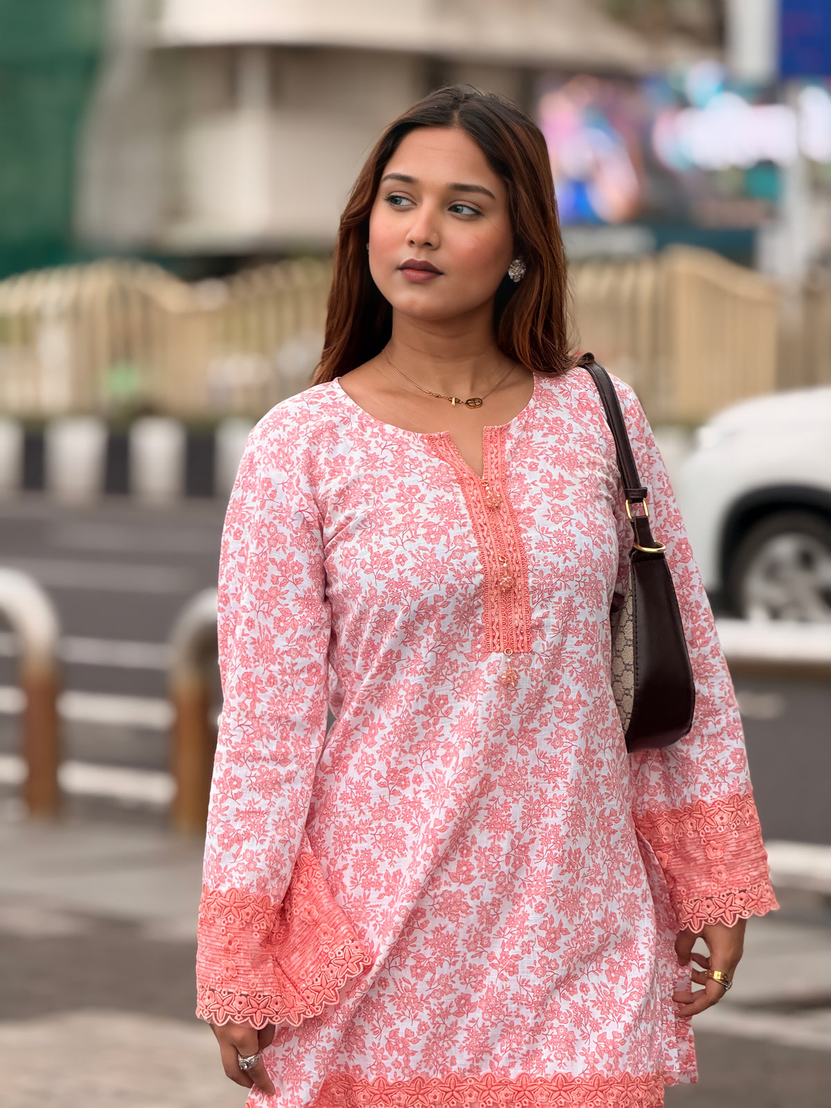 Peach Floral Mal Cotton Slub Farshi Set