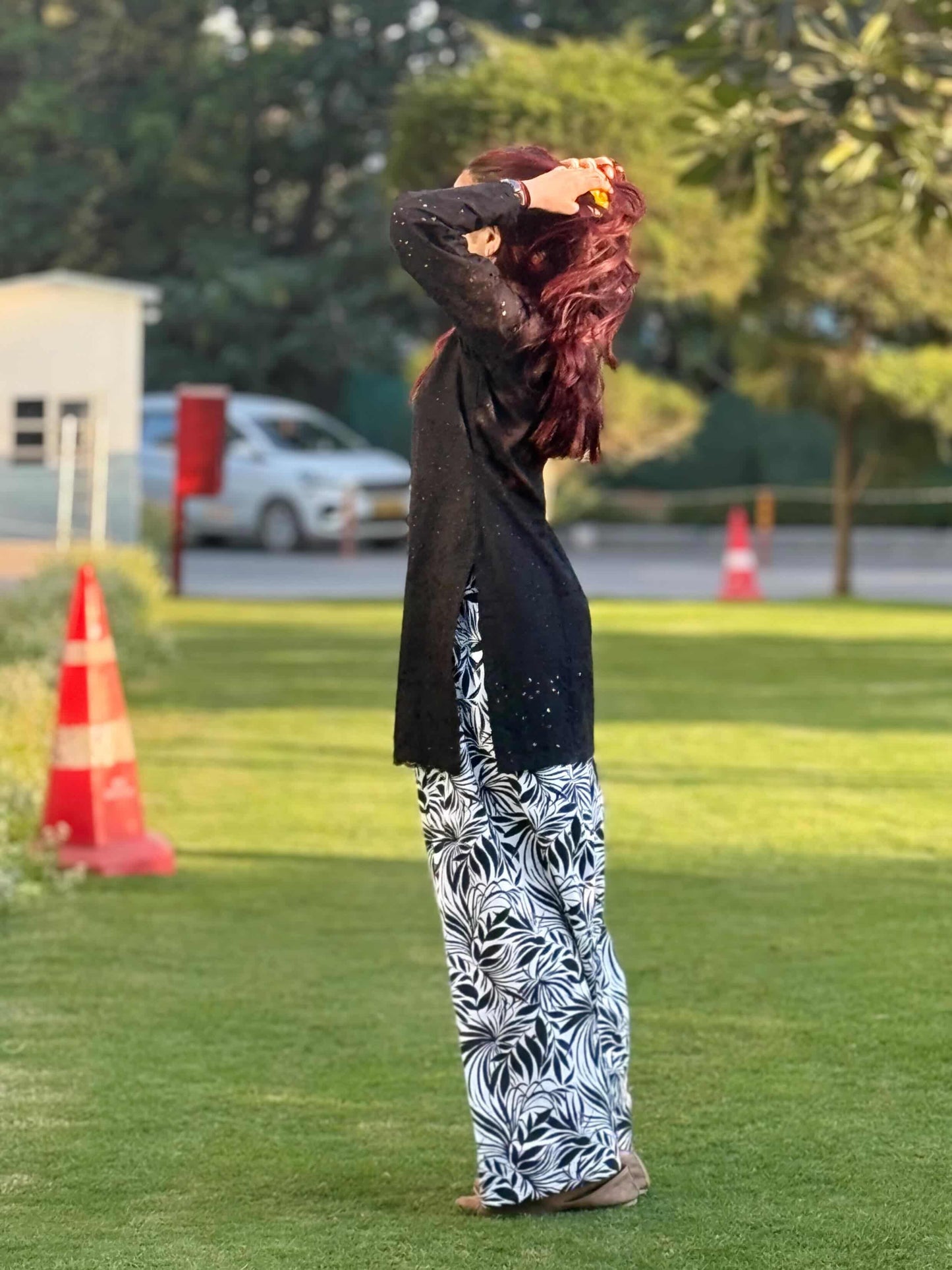 🖤 Farshi Suit – Black Hakoba Cotton Kurta with Printed Poplin Cotton Bottom