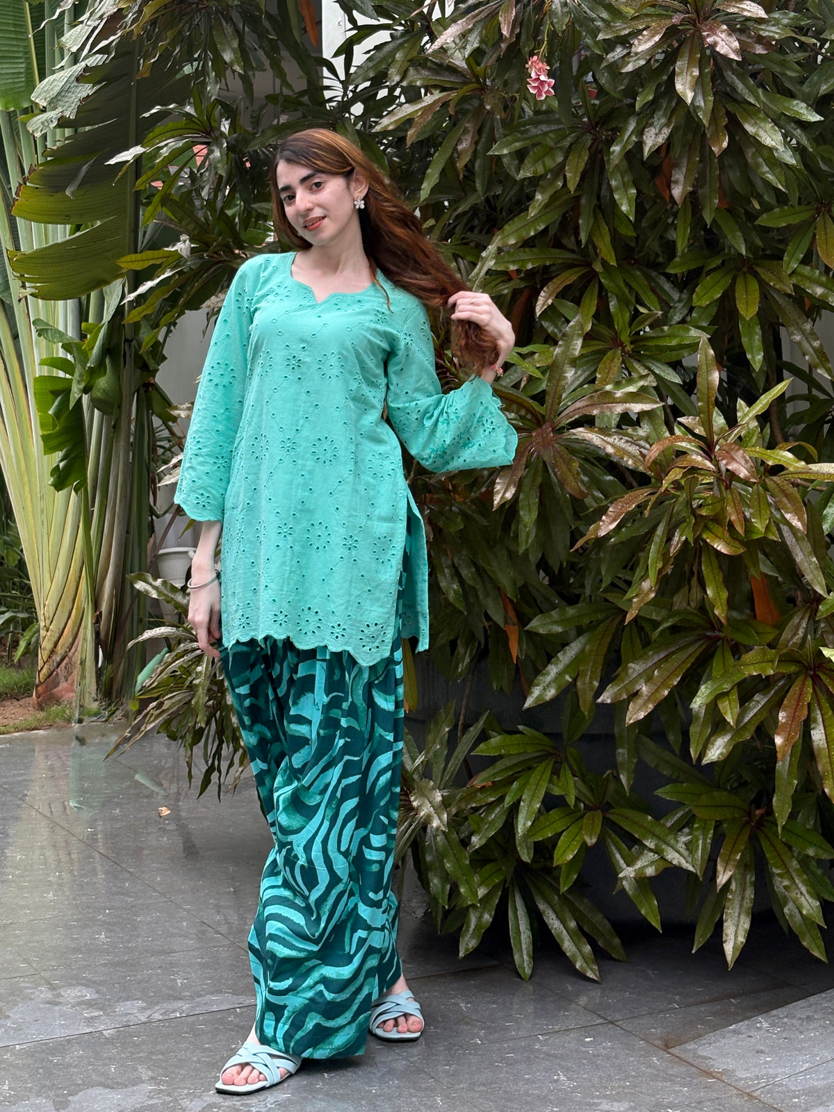 Turquoise Hakoba Farshi Suit Set – 2 Piece