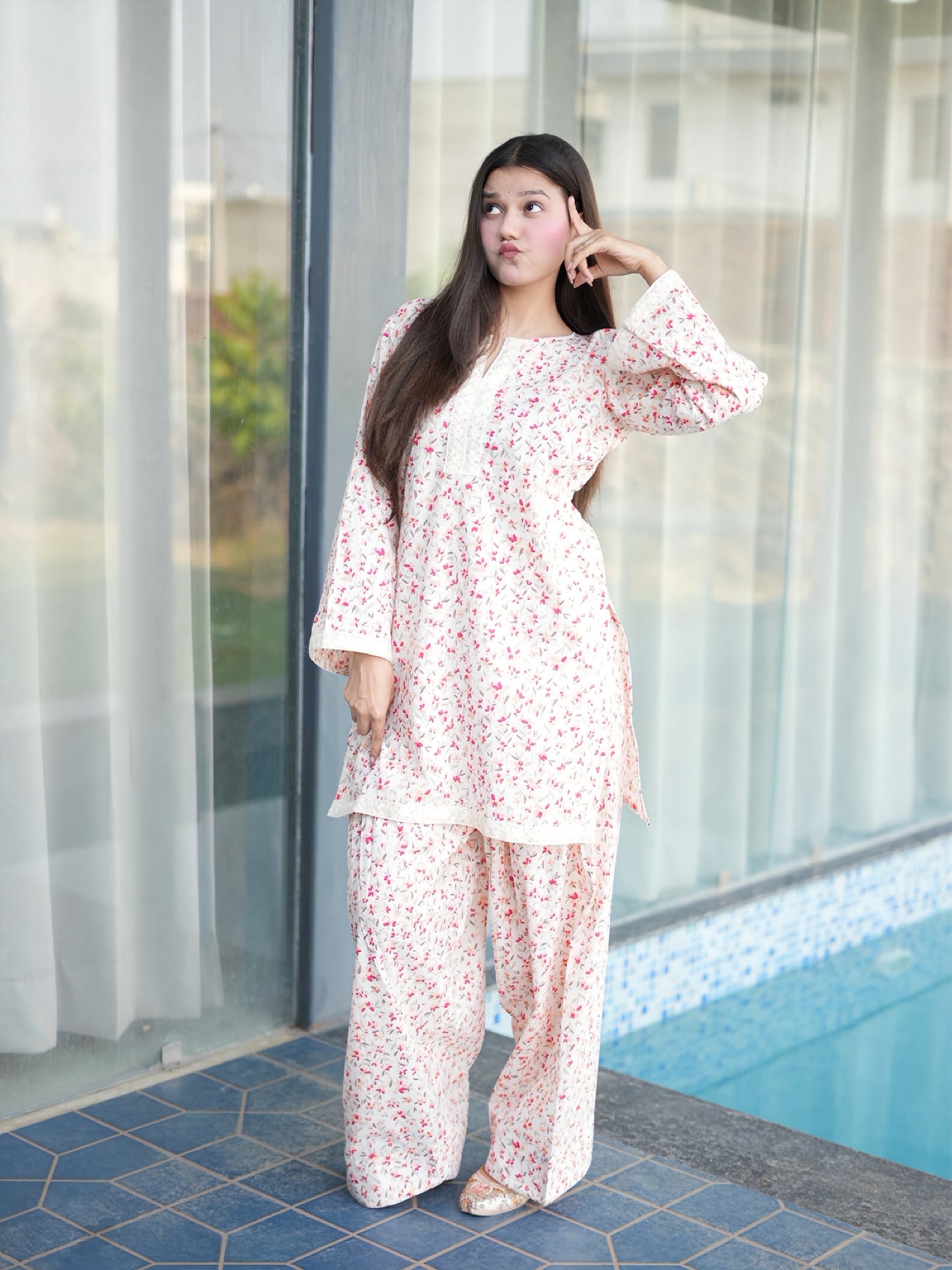 Off-White Floral Farshi Suit Set