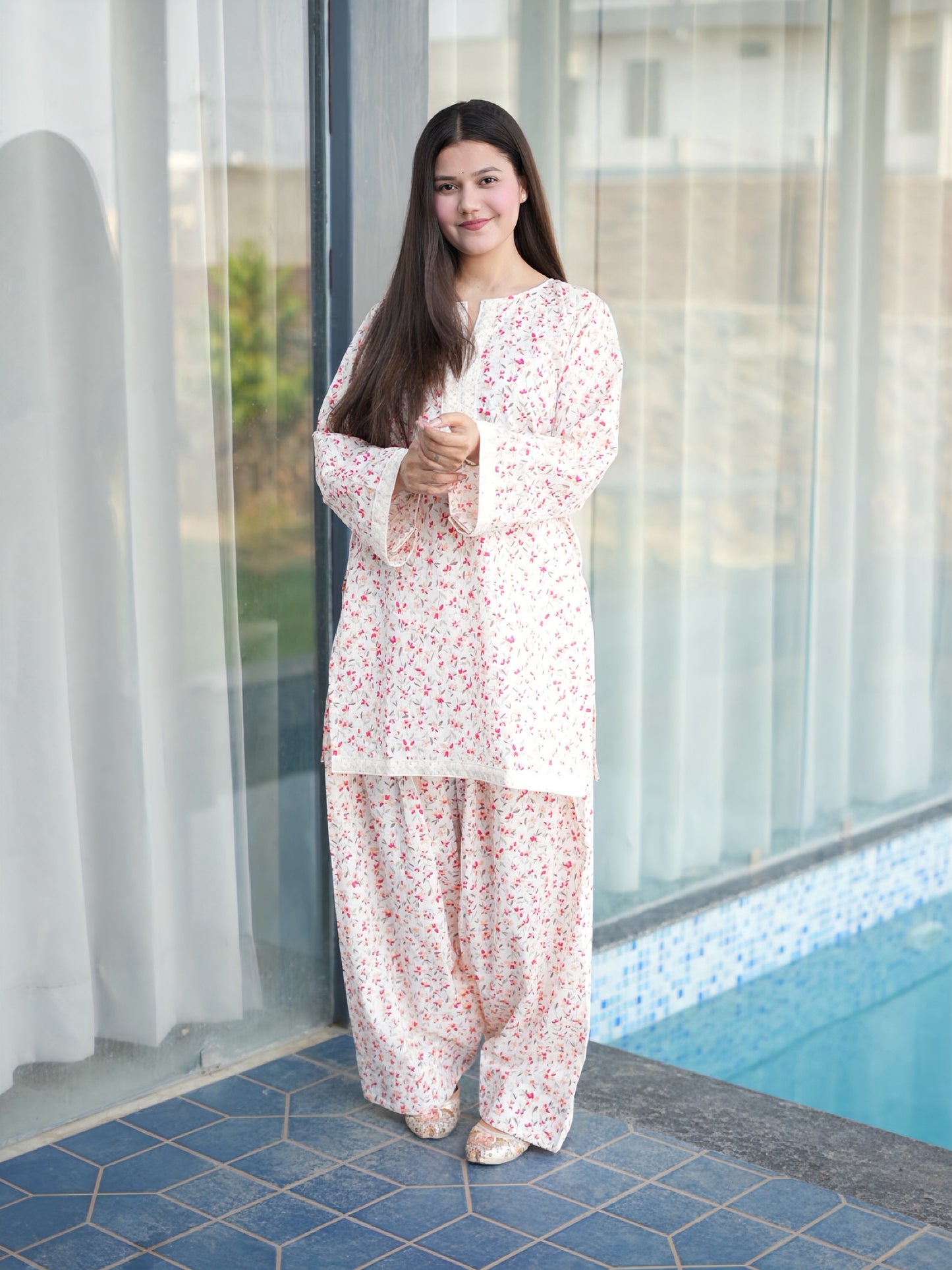 Off-White Floral Farshi Suit Set