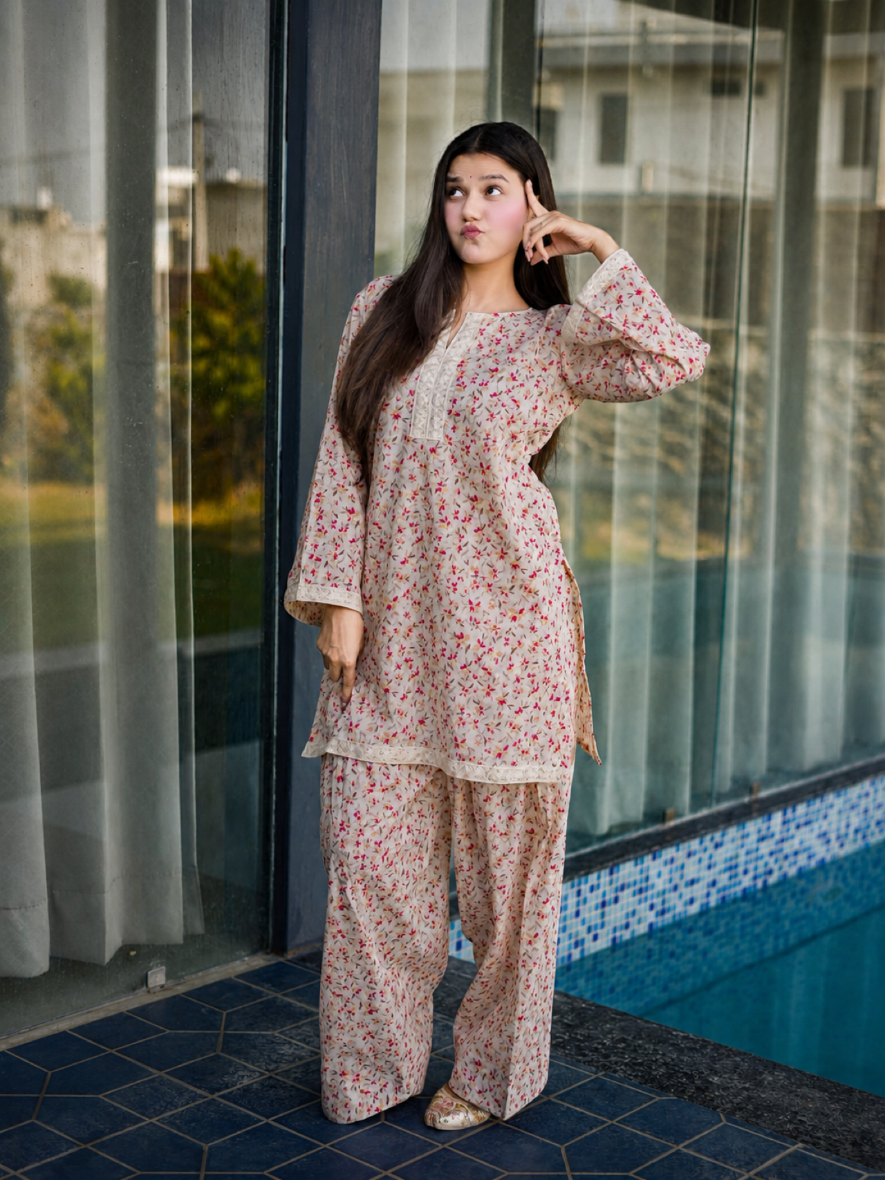Off-White Floral Farshi Suit Set