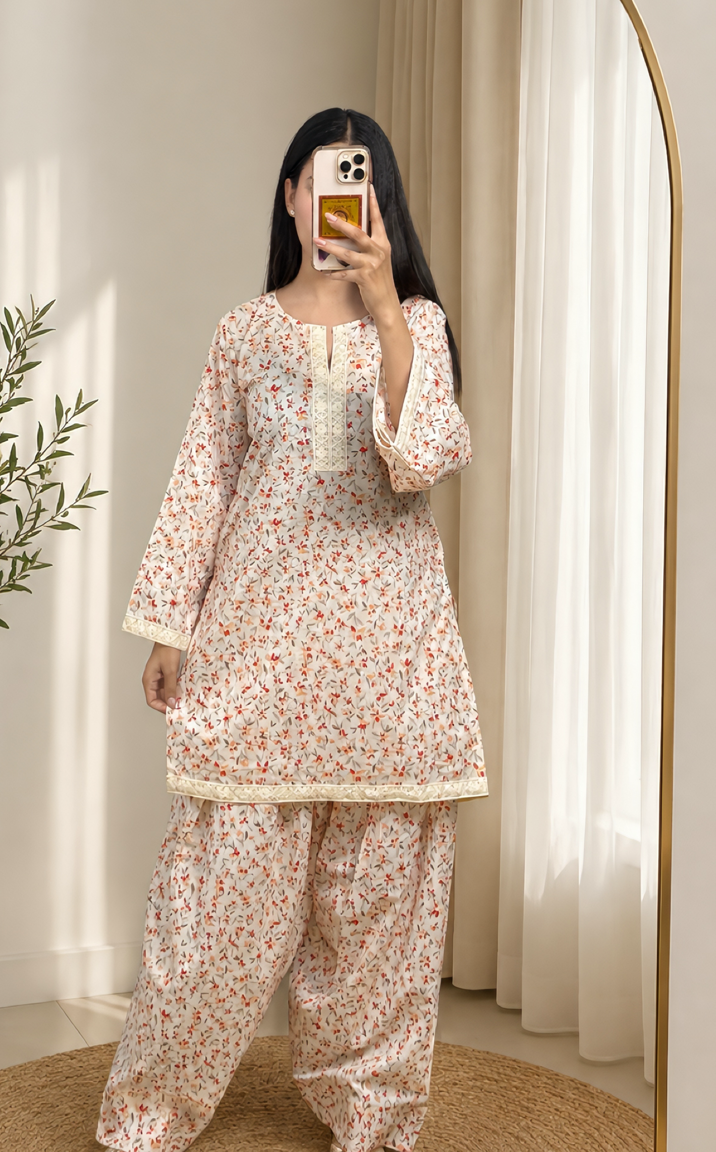 Off-White Floral Farshi Suit Set