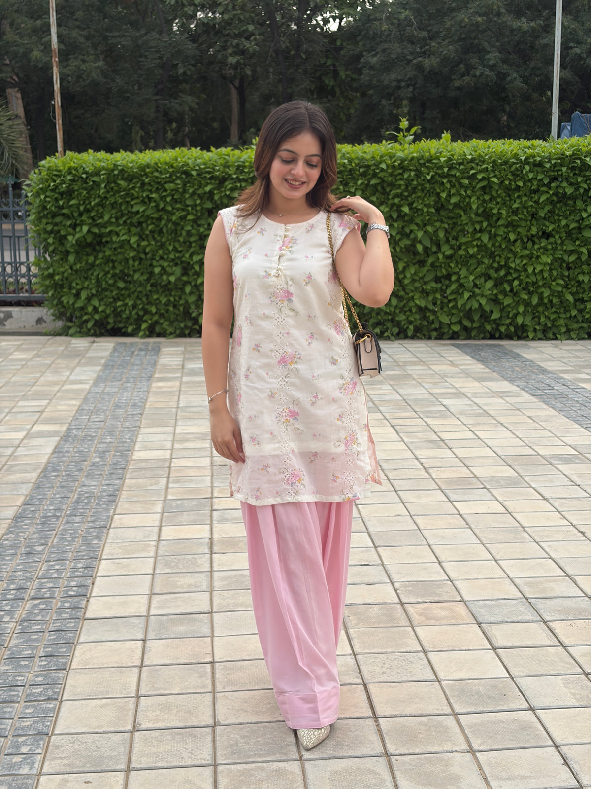 Premium Mul Cotton Hakooba Embroidered Top & Farshi Shalwar Set - Floral Print Co-ord Suit