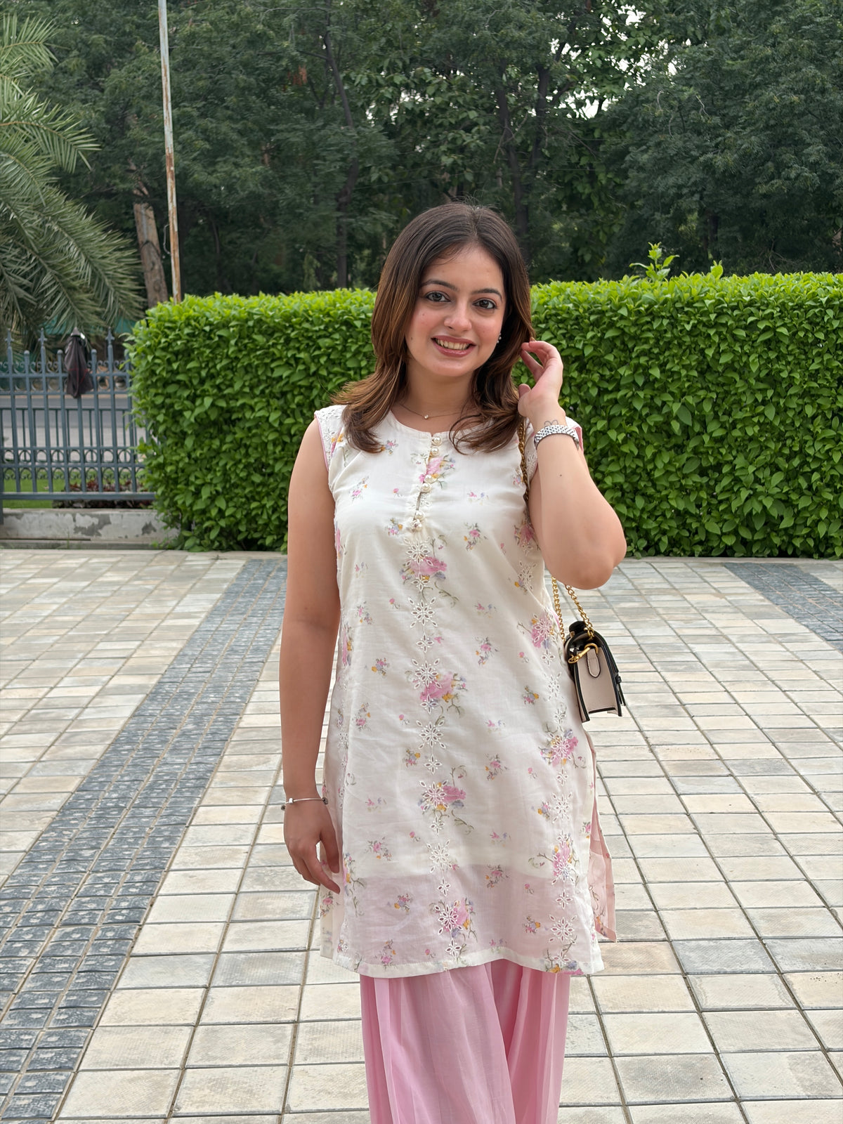 Premium Mul Cotton Hakooba Embroidered Top & Farshi Shalwar Set - Floral Print Co-ord Suit