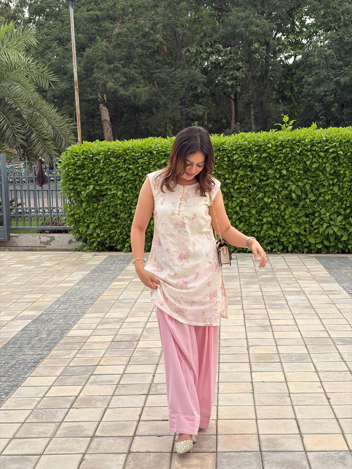 Premium Mul Cotton Hakooba Embroidered Top & Farshi Shalwar Set - Floral Print Co-ord Suit